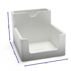 Top view of multi-purpose plastic desk caddy showing separate compartments for accessories