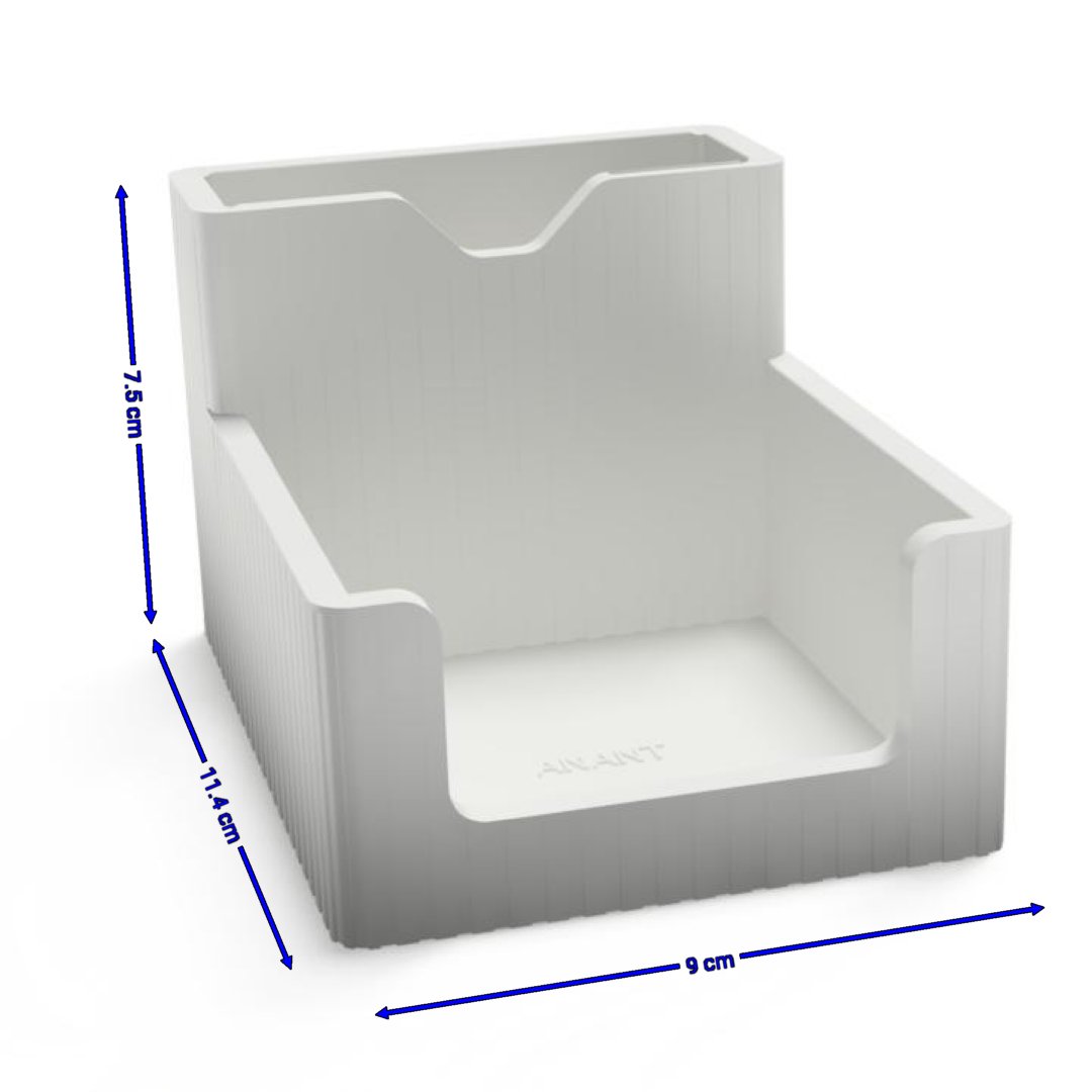 Top view of multi-purpose plastic desk caddy showing separate compartments for accessories