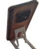 Portable phone stand folded completely flat next to a laptop for travel
