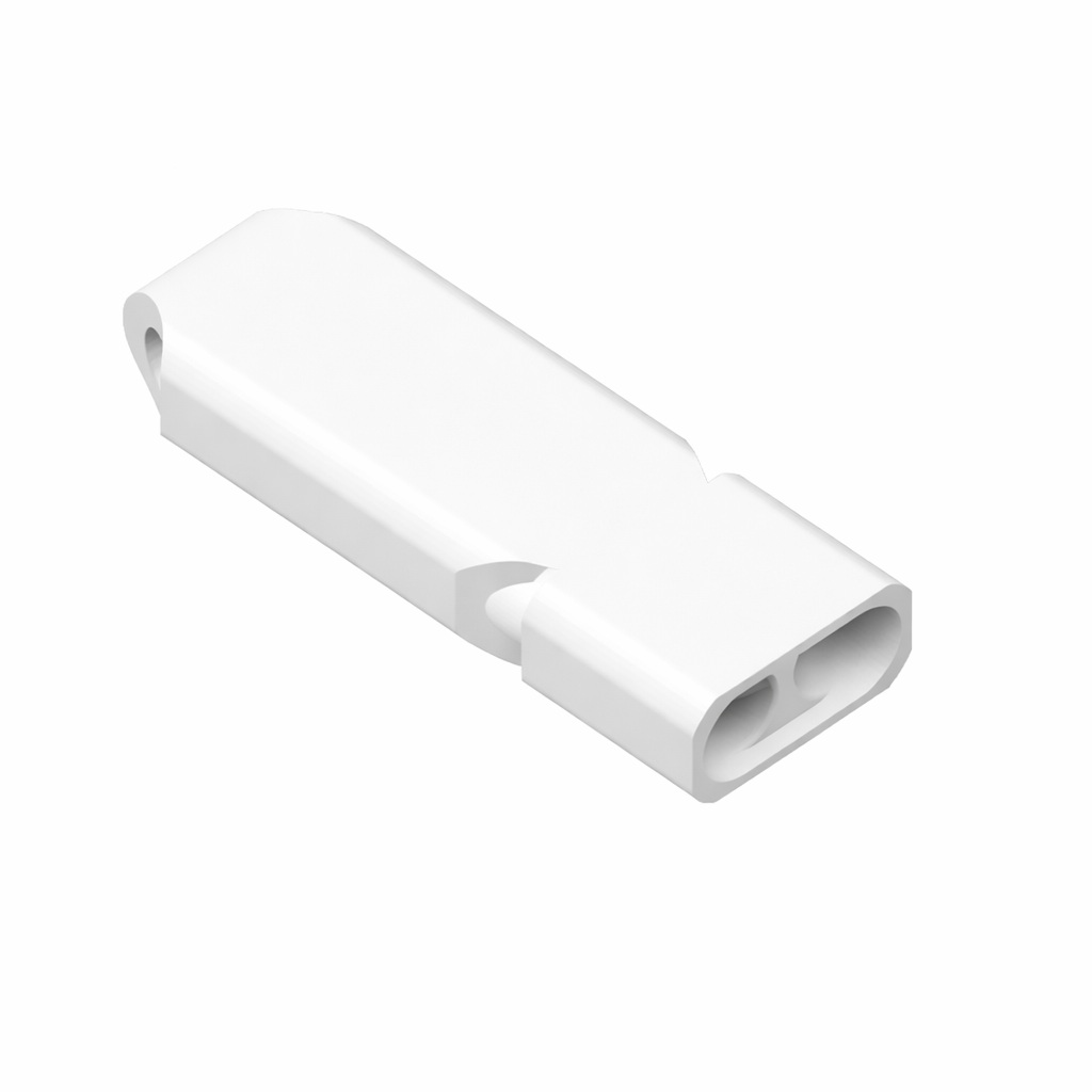 Top view of WhistlePro white safety whistle showing compact and lightweight design